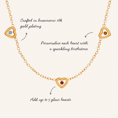 Floating Birthstone Multi Heart Necklace (Gold)