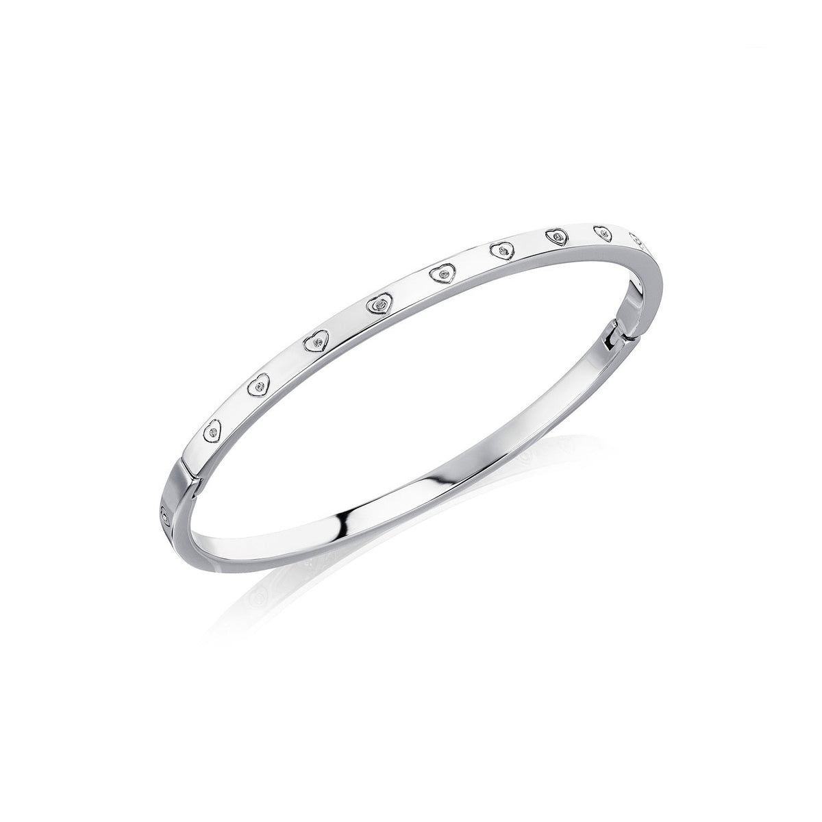 Crystal Heart Bangle (Silver)
