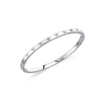 Crystal Heart Bangle (Silver)