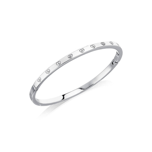 Crystal Heart Bangle (Silver)