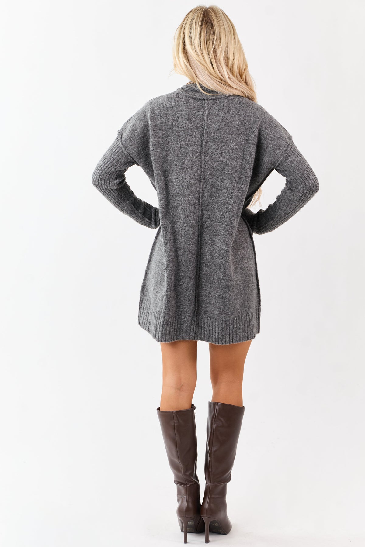 Heathered Charcoal Mock Neck Mini Sweater Dress