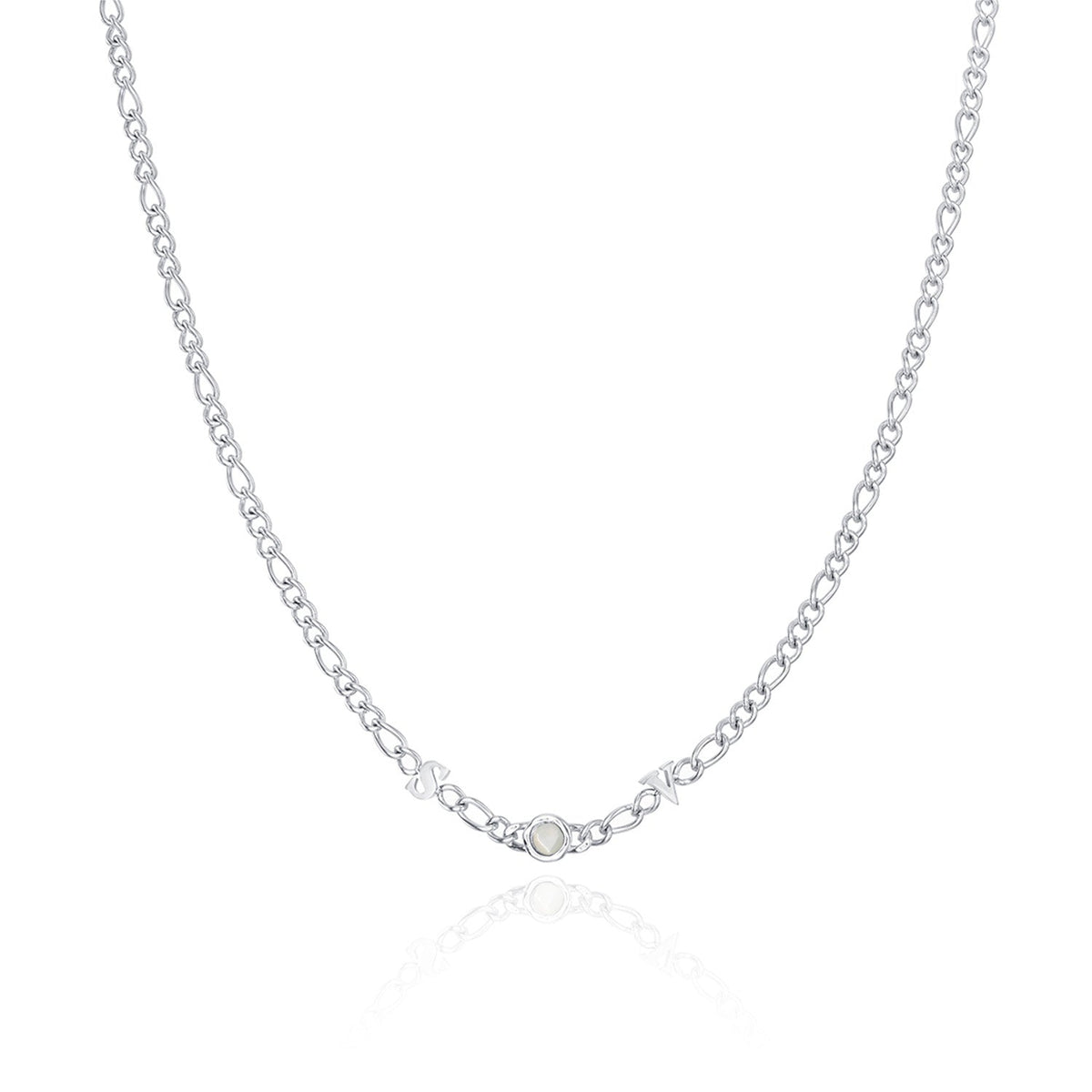 Made Mine Initials & Birthstone Necklace (Silver)
