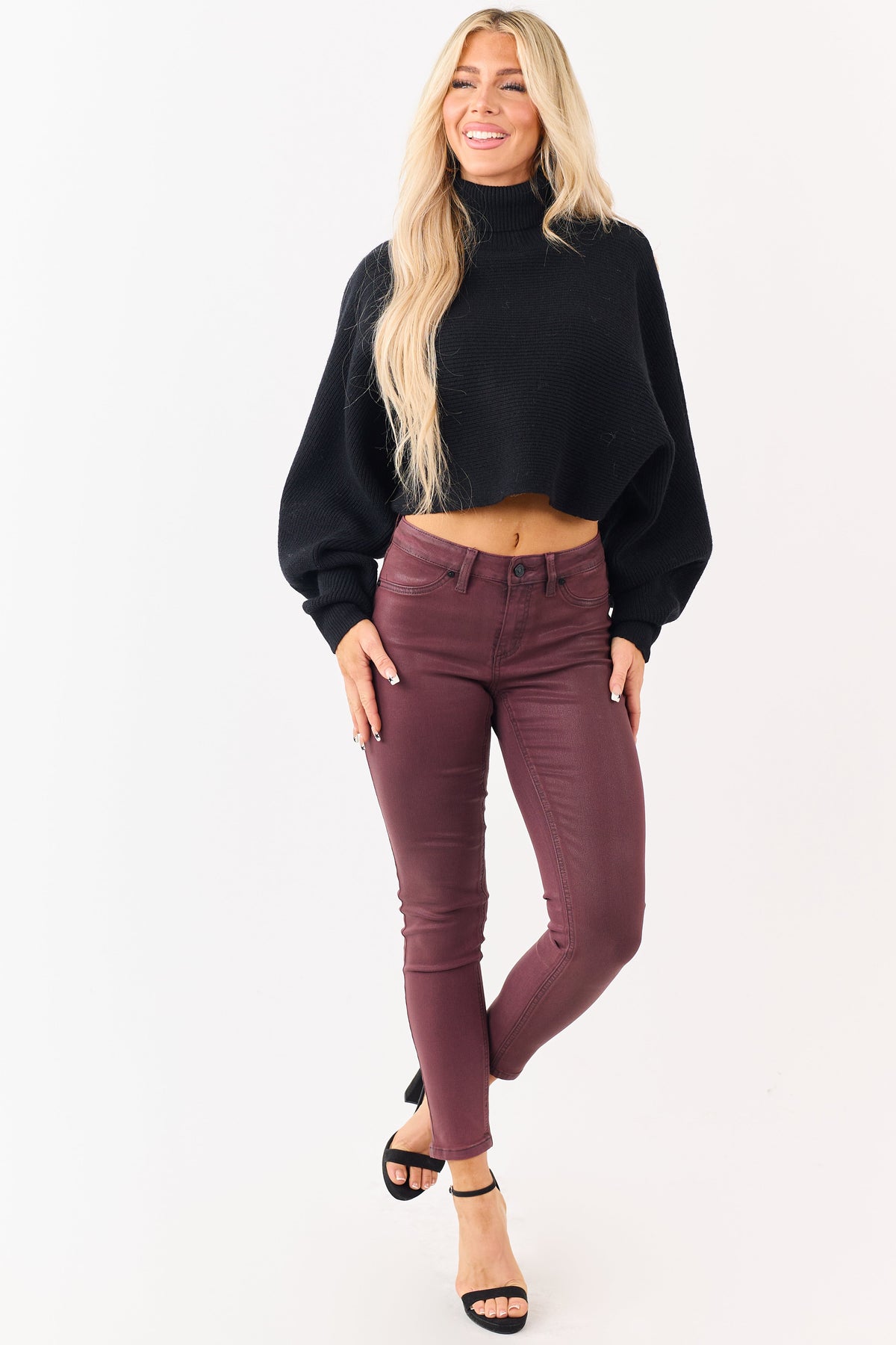 KanCan Mahogany Mid Rise Coated Stretchy Skinny Jeans