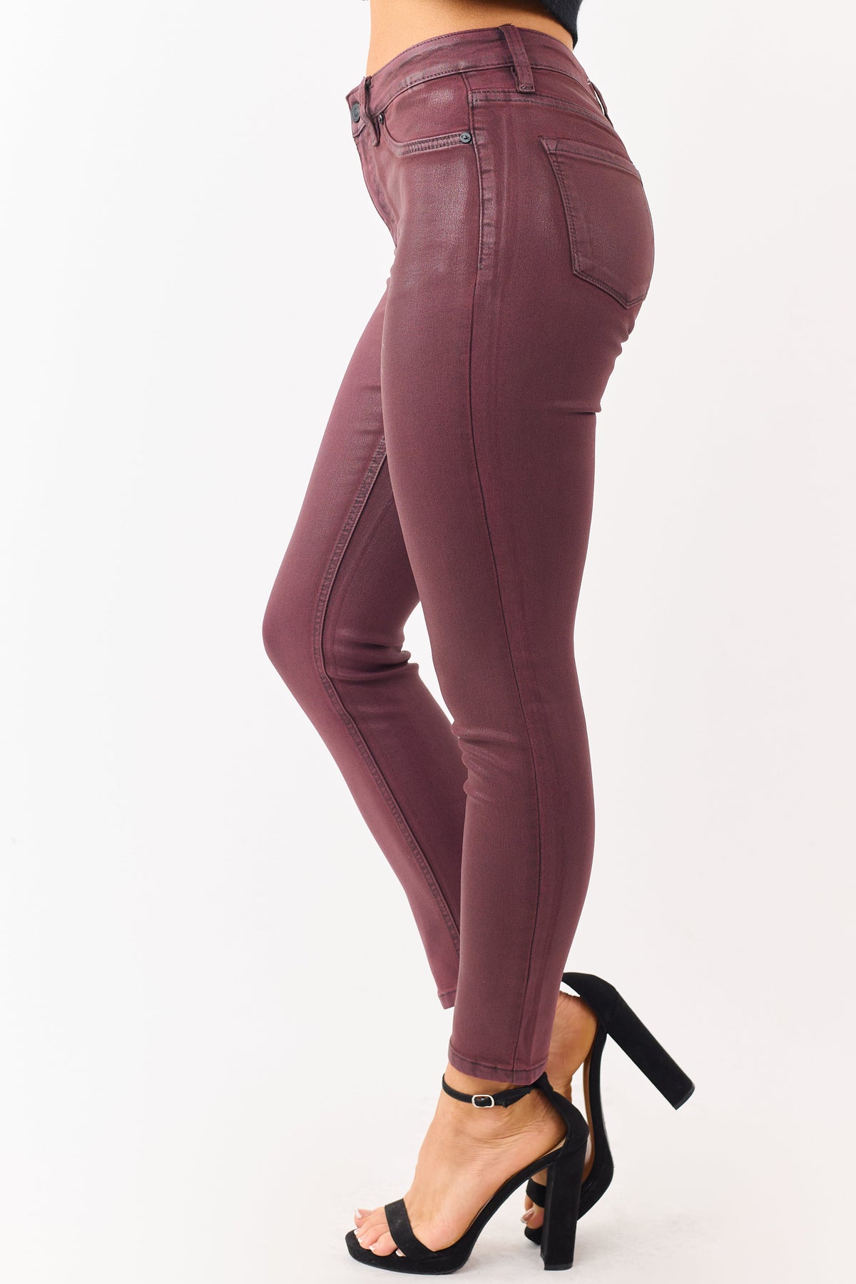 KanCan Mahogany Mid Rise Coated Stretchy Skinny Jeans