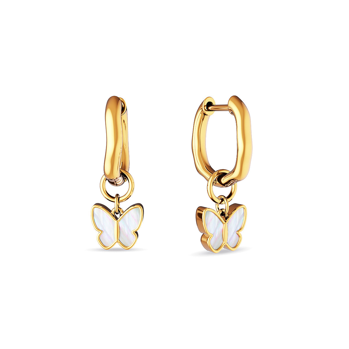 Fine Molten Mother of Pearl Butterfly Huggie Earrings (Gold)