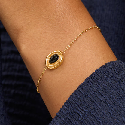 Monroe Leather Watch & Onyx Bracelet Set (Black/Gold)