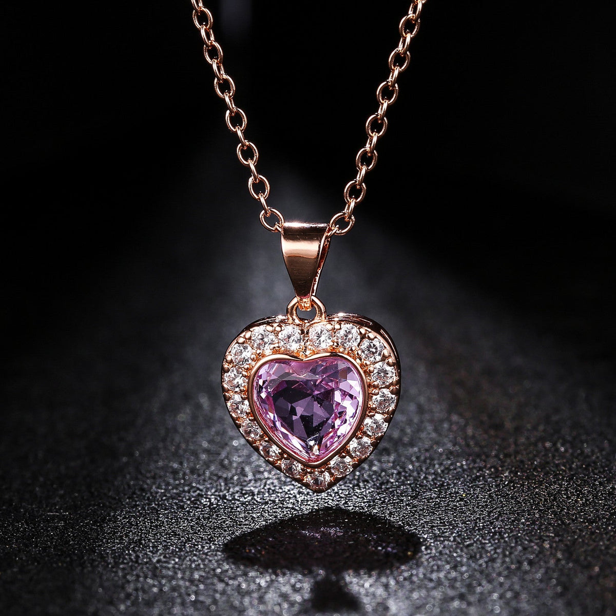 18K Rose Gold Plated Crystal Heart Necklace