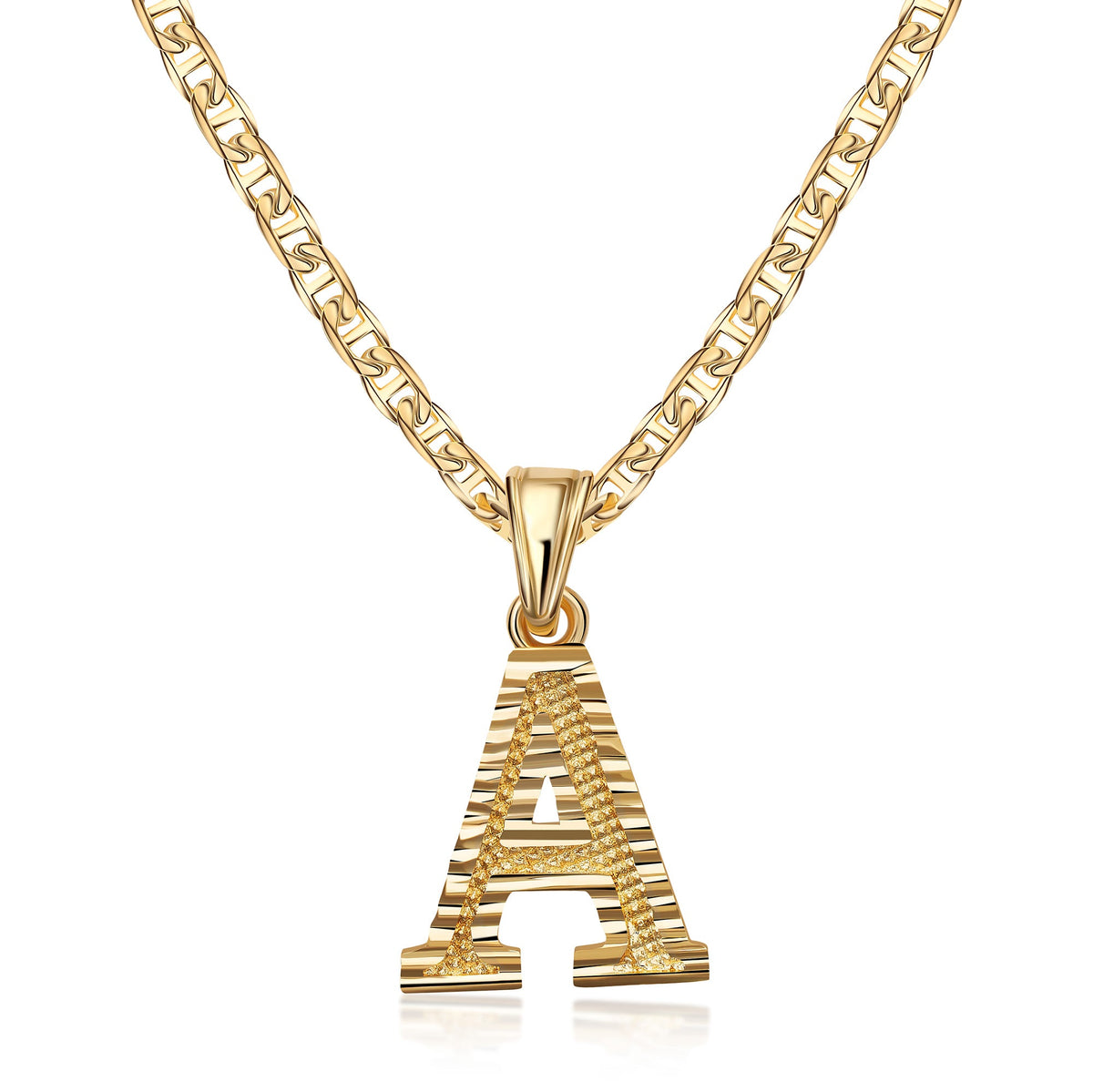 18K Gold Plated Initial Necklace with Diamond Cut Initial,18" Chain with 2" Extension