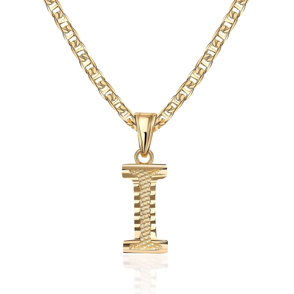 18K Gold Plated Initial Necklace with Diamond Cut Initial,18" Chain with 2" Extension
