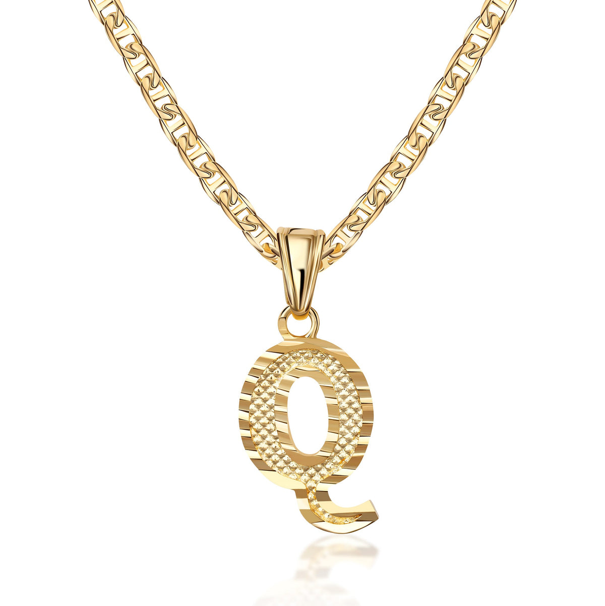 18K Gold Plated Initial Necklace with Diamond Cut Initial,18" Chain with 2" Extension