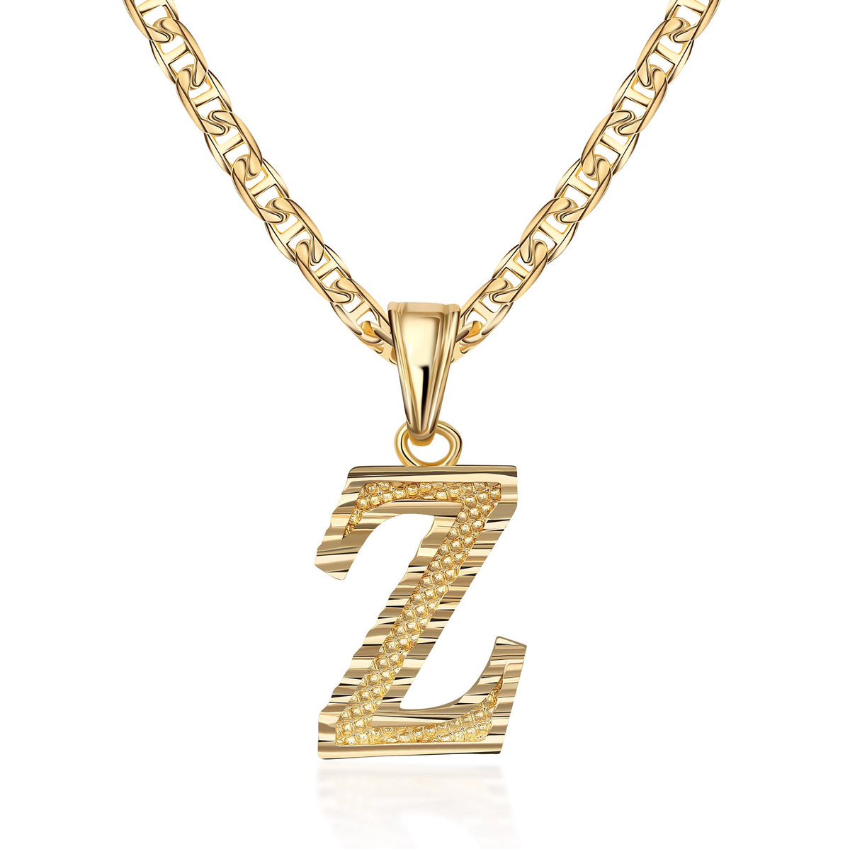 18K Gold Plated Initial Necklace with Diamond Cut Initial,18" Chain with 2" Extension