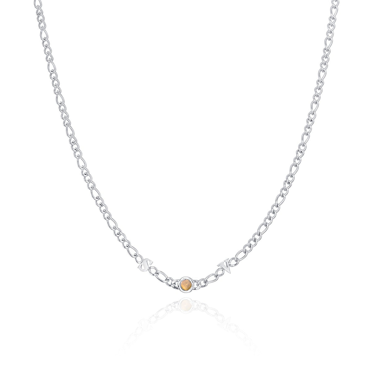 Made Mine Initials & Birthstone Necklace (Silver)