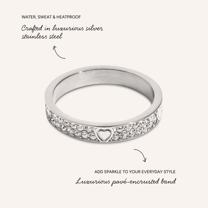 Pavé Crystal Heart Ring (Silver)