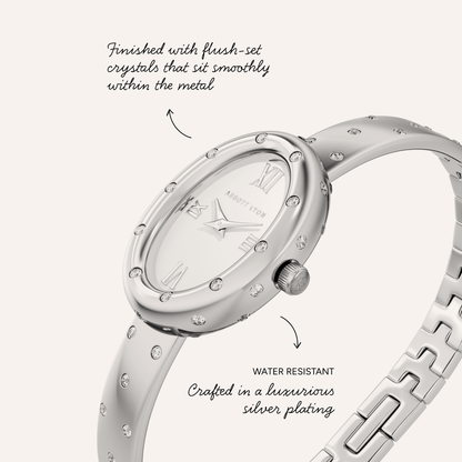 Polka Dot Crystal Watch & Bangle Set (Silver)