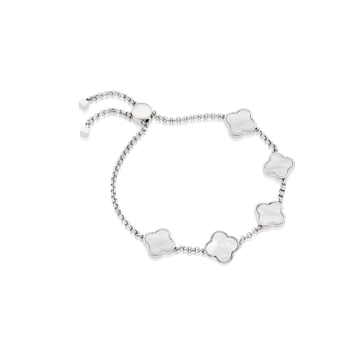 Pearl Clover Custom Name Bracelet (Silver)