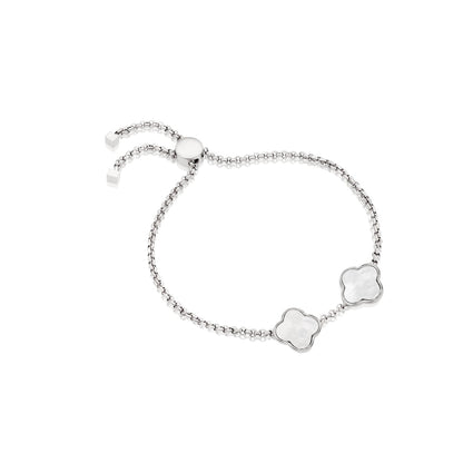 Pearl Clover Custom Name Bracelet (Silver)