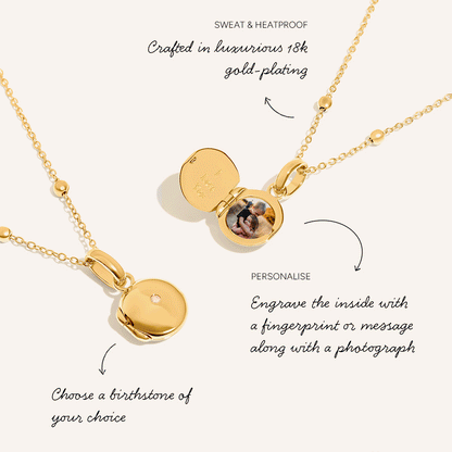 Round Photo Locket Sphere Necklace (Gold)