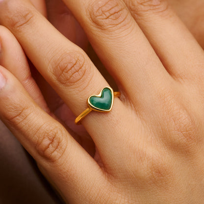 Green Quartz Heart Ring (Gold)