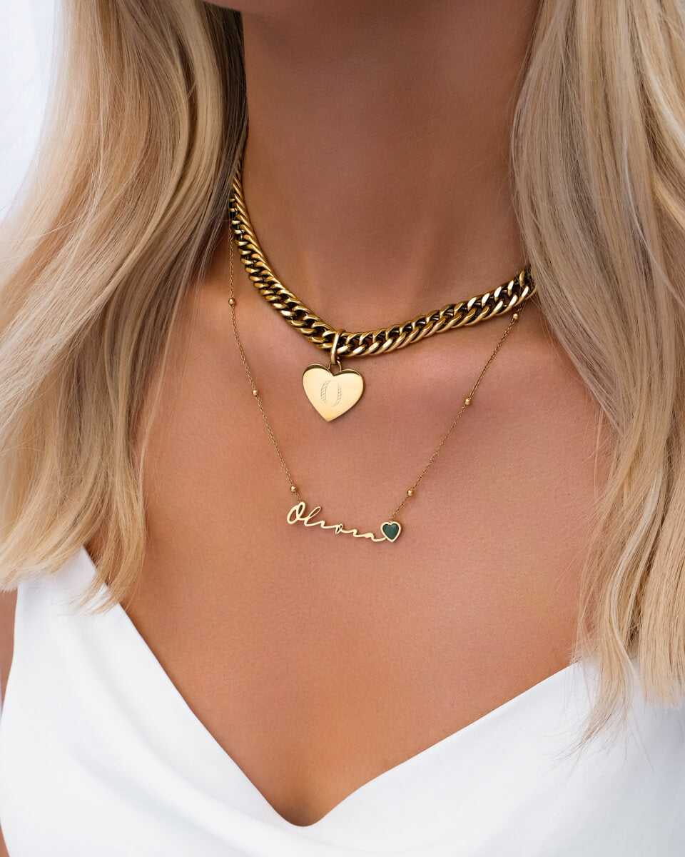 Birthstone Signature Name Necklace (Gold)