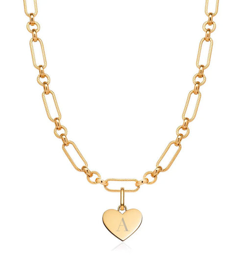 Heart Figaro Chain Necklace (Gold)