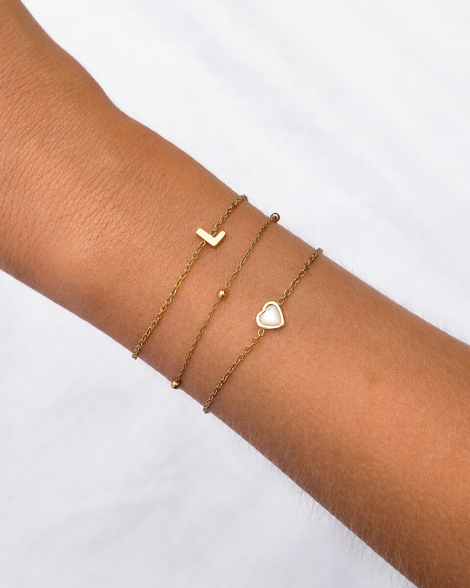 Mini Birthstone & Letter Bracelet Set (Gold)