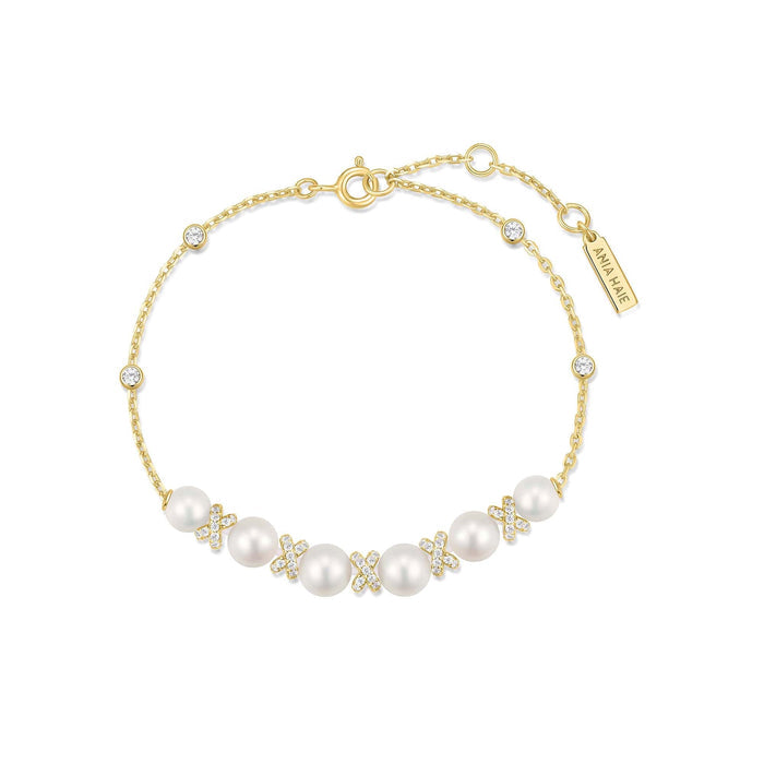Ania Haie Gold Sparkling Braided Shell Pearl Bracelet