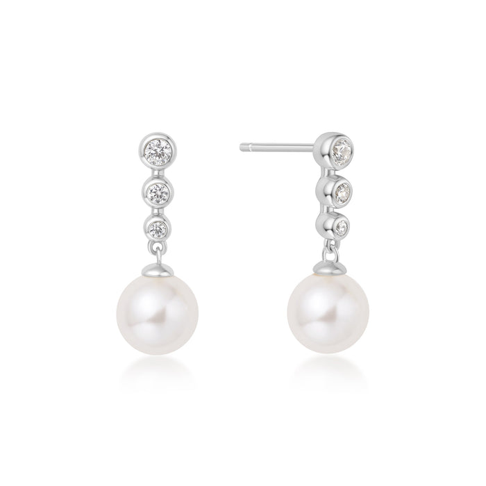 Ania Haie Silver Tennis Beaded Stone Pearl Drop Stud Earrings