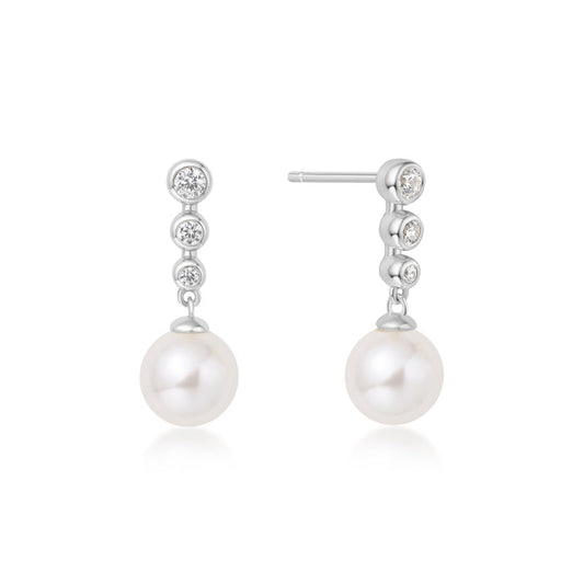Ania Haie Silver Tennis Beaded Stone Pearl Drop Stud Earrings