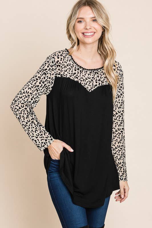 Animal Mesh Long Sleeve Top