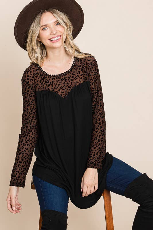 Animal Mesh Long Sleeve Top