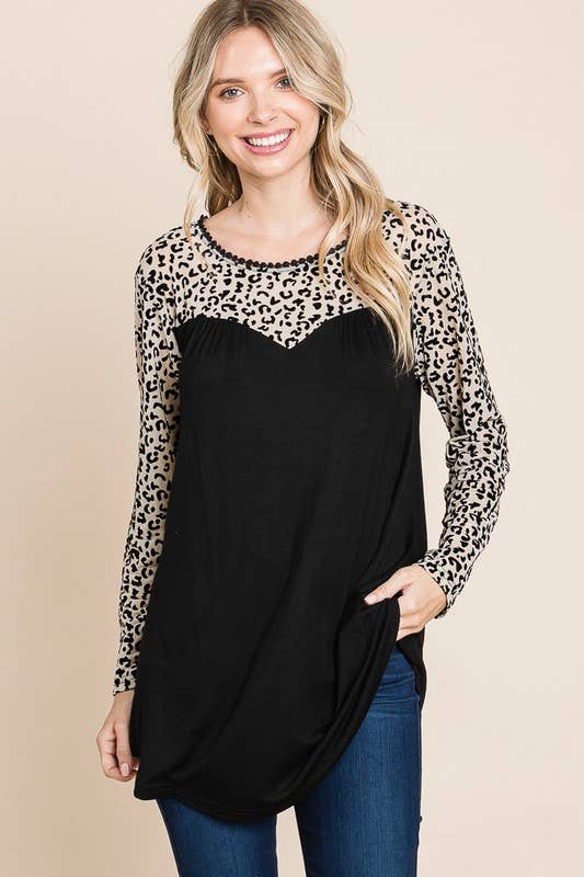 Animal Mesh Long Sleeve Top