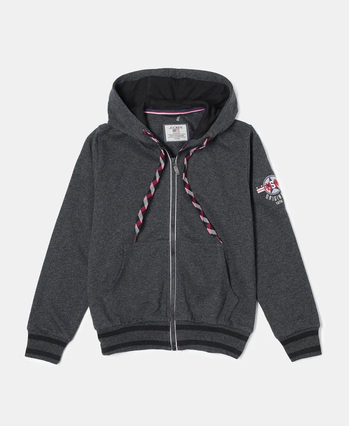 Super Combed Cotton French Terry Hoodie Jacket - True Black Melange-1