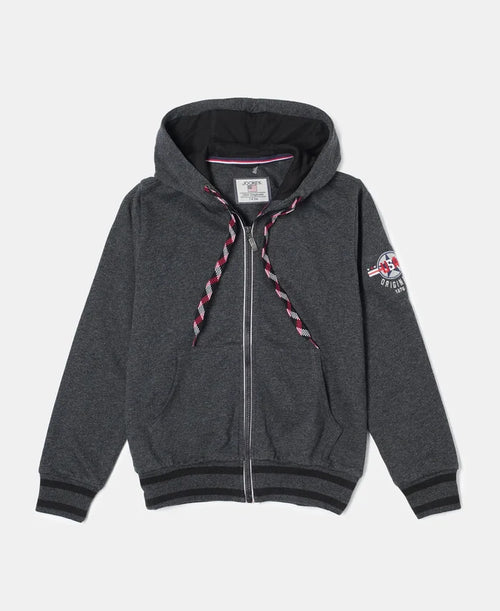 Super Combed Cotton French Terry Hoodie Jacket - True Black Melange-1