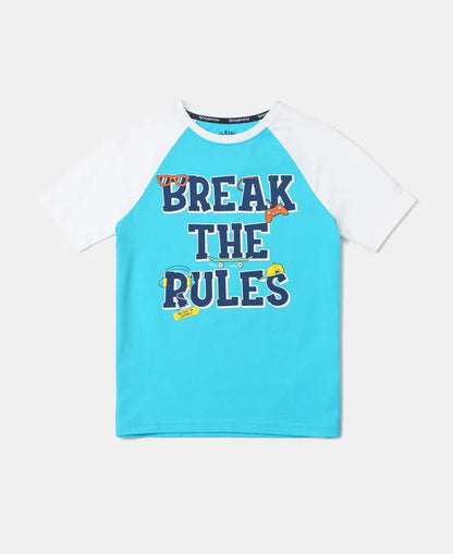 Super Combed Cotton Graphic Printed Half Sleeve Raglan T-Shirt - Scuba Blue-1