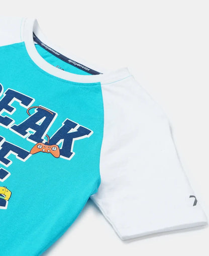 Super Combed Cotton Graphic Printed Half Sleeve Raglan T-Shirt - Scuba Blue-3