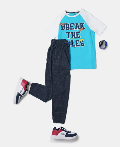 Super Combed Cotton Graphic Printed Half Sleeve Raglan T-Shirt - Scuba Blue-4
