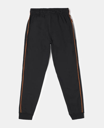 Super Combed Cotton Rich Graphic Printed Joggers with Ribbed Cuff Hem - Black & Golden Poppy-2