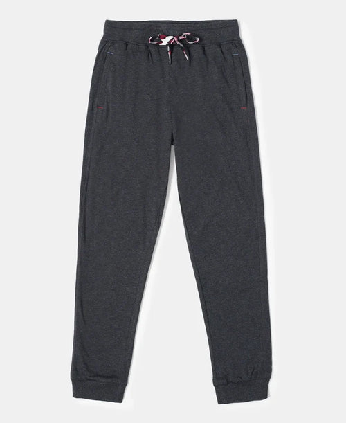 Super Combed Cotton Rich Joggers with Ribbed Cuff Hem - Black Melange-1