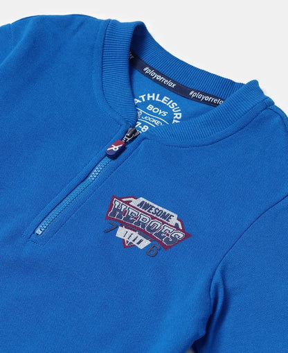 Super Combed Cotton Rich Mandarin Collar Sweatshirt - Neon Blue-3