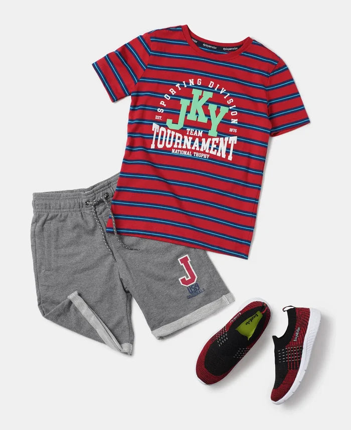 Super Combed Cotton Striped Graphic Printed Half Sleeve T-Shirt - Pompeian Red-4