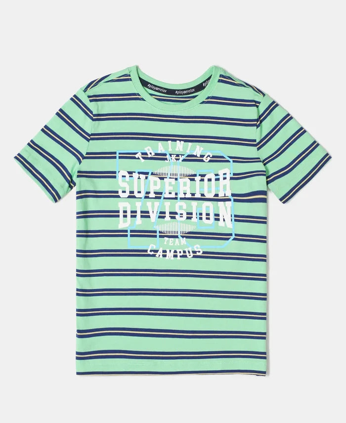 Super Combed Cotton Striped Graphic Printed Half Sleeve T-Shirt - Spring Bouquet-1