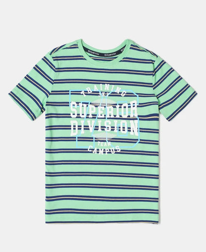 Super Combed Cotton Striped Graphic Printed Half Sleeve T-Shirt - Spring Bouquet-1