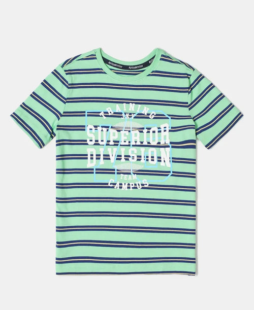 Super Combed Cotton Striped Graphic Printed Half Sleeve T-Shirt - Spring Bouquet-1