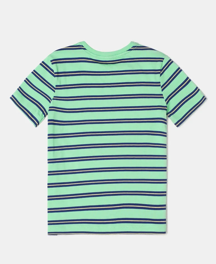Super Combed Cotton Striped Graphic Printed Half Sleeve T-Shirt - Spring Bouquet-2