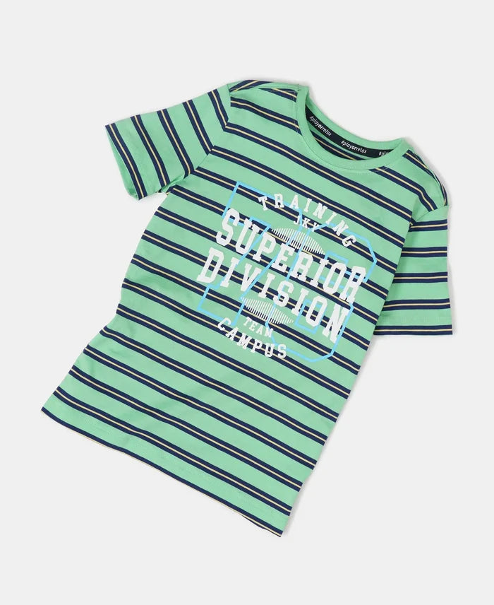 Super Combed Cotton Striped Graphic Printed Half Sleeve T-Shirt - Spring Bouquet-5