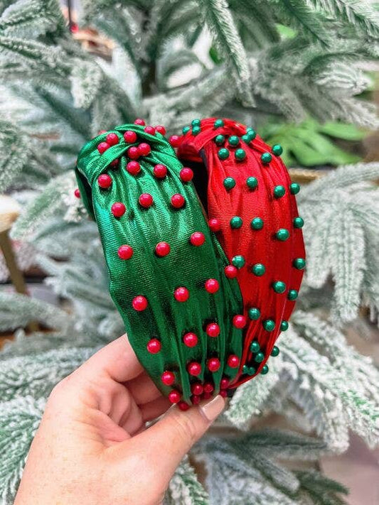 Christmas Pearl Embellished Top Knot Headbands