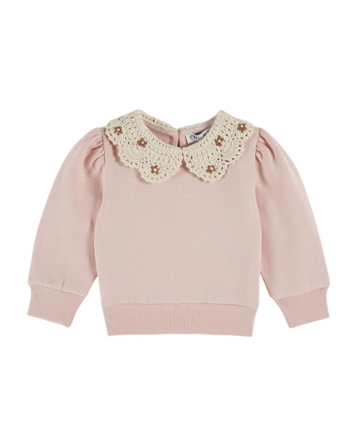 Crochet Collar Sweatshirt in Peony