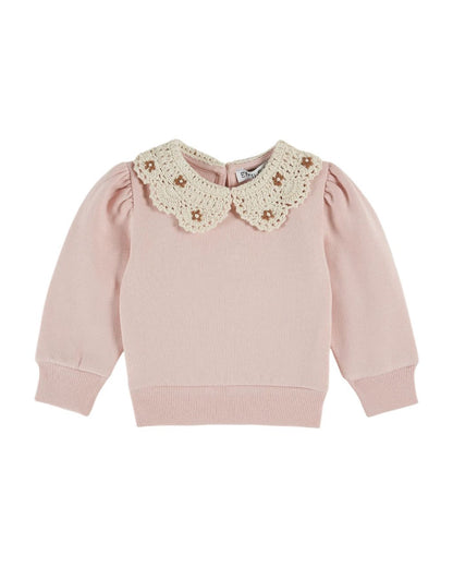 Crochet Collar Sweatshirt in Peony