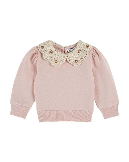 Crochet Collar Sweatshirt in Peony
