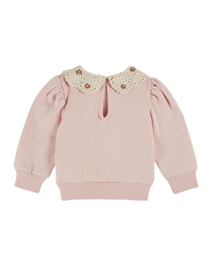 Crochet Collar Sweatshirt in Peony